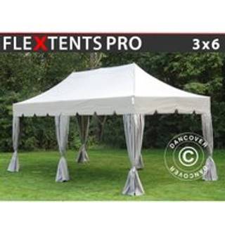 Foldetelt FleXtents Easy up pavillon PRO "Peaked" 3x6m Latte, inkl. 6 pyntegardiner