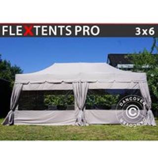 Foldetelt FleXtents Easy up pavillon PRO ”Peaked” 3x6m Latte, inkl. 6 sidevægge og 6 pyntegardiner