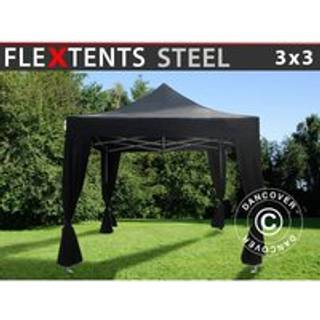 Foldetelt FleXtents Easy up pavillon Steel 3x3m Sort, inkl. 4 pyntegardiner