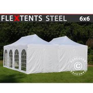 Foldetelt FleXtents Easy up pavillon Steel 6x6m Hvid, inkl. 8 sider