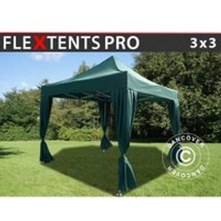 Foldetelt FleXtents Easy up pavillon PRO 3x3m Grøn, inkl. 4 pyntegardiner