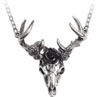 Alchemy of England Holiday Occasion Fashion Jewelry White Hart Black Rose Pendant