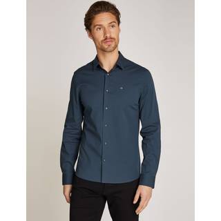 Slim Poplin Stretch Shirt - Blue - XS