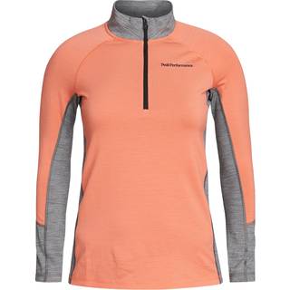 Peak Performance Magic Hafl Zip Dame Skiundertrøje - Light orange/Grey melange-XL
