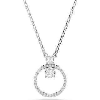 Swarovski Constella Rhodium Plated Round Crystal Circular Pendant Necklace - Silver - 38cm
