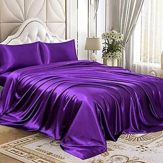 Homiest 4pcs satinplader s?t luksus silkeagtig satin senget?j s?t med dyb lomme 1 monteret ark + 1 fladt ark + 2 pillowcases (lilla i fuld st?rre
