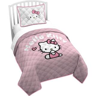 Jay Franco Hello Kitty Pink Stripes & Hearts Fuld/Queen Size Quilt & Sham St - Superbldt letvgts sengetppest