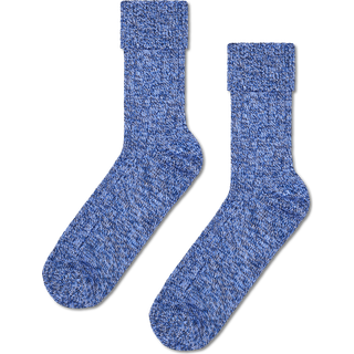 Blue Folded Cuff Crew Sock | Fun & Colorful Novelty Socks - Blue, Red, Light Blue - 36-40