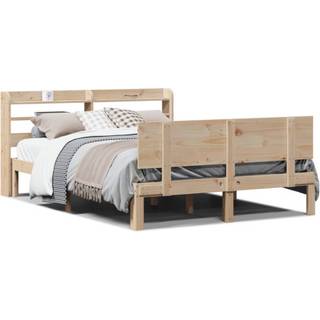 Sengeramme Med Sengegavl Massivt Fyrretræ Hvid - Naturfarvet / 150 x 200 cm