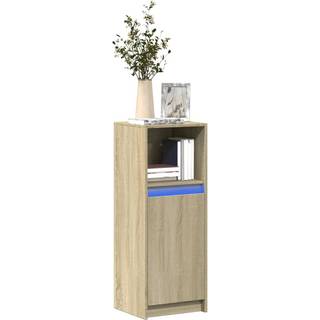 skab med LED-lys 38x34x100 cm konstrueret træ røget eg