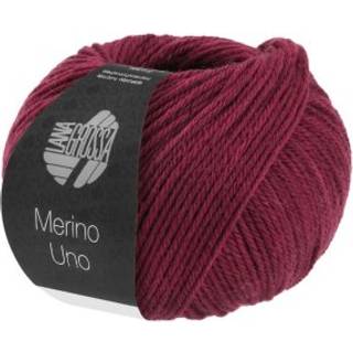 Lana Grossa Merino Uno 59 Bordeaux Indhold: 100% ren, ny merinould Vægt/Længde: 50 g = ca. 125 meter Anbefalede pinde: 4.5-5 mm Strikkefasthed: 10 x 10 cm = 19 m x 25 p Vask:Finvask 30º/ Tørres fladt.