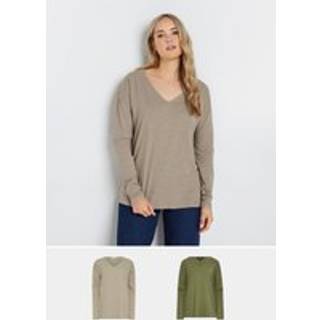 Lts Tall 2 Pack Natural Brown & Khaki Green Long Sleeve Tshirts 20 Lts | Tall Women's Basic Tops