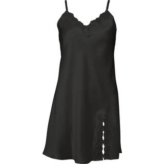 Lady Avenue Pure Silk Slip With Lace - Black - X-Small