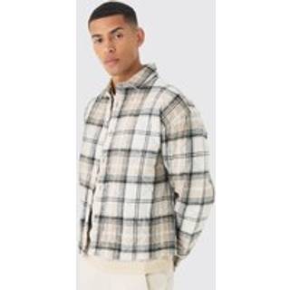 Mens Stone Oversized Quilted Check Overshirt