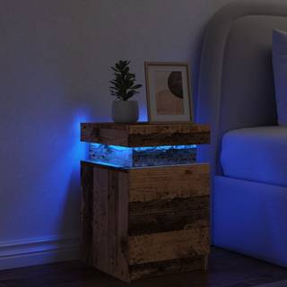 sengebord 35x39x55 cm LED-lys konstrueret træ gammelt trælook
