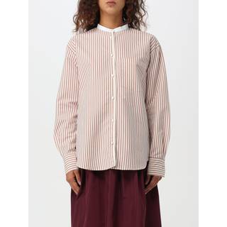 forte_forte oxford stripe contrasting collar grandfather shirt saffron - 1/s-m