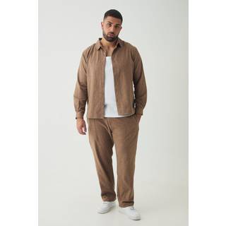 Mens Brown Plus Smart Straight Leg Trousers