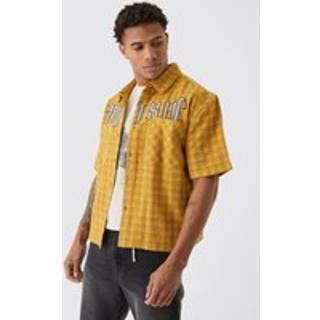 Mens Yellow Oversized Small Check Double Pocket Boxy Shirt