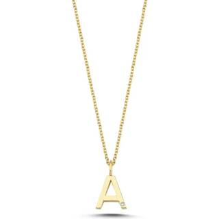 Bogstav vedhæng i 14 kt guld med 0,005ct. 9,5 mm - A