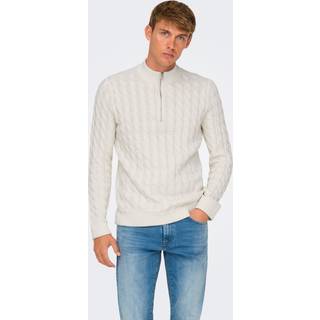 ONLY & SONS Kicker Cable Knit Half Zip Antique White