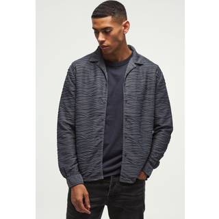 Mens Grey Long Sleeve Revere Ripple Pleated Shirt