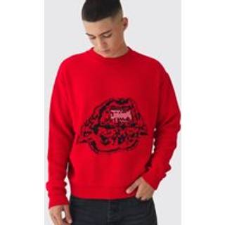 Mens Red Oversized Reverse Knit Halloween Jumper