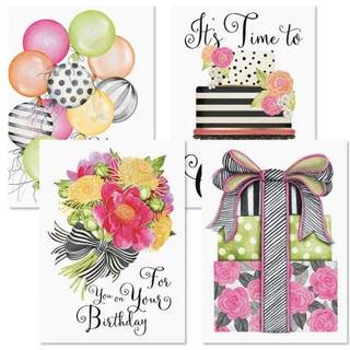 Striped Celebration Birthday Cards - S?t med 8 (4 design) Store 5 """" X 7 """" f?dselsdagskort f?lelser inde i konvolutter inkluderet