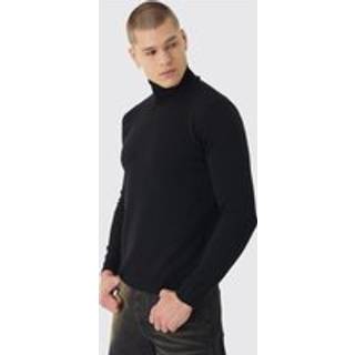 Mens Long Sleeve Roll Neck Jumper In Black