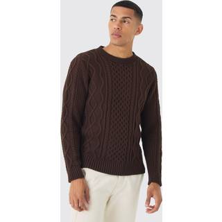 Mens Chocolate Regular Cable Knit Jumper