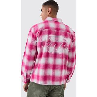 Mens Pink Oversized M Embroidered Check Long Sleeve Shirt