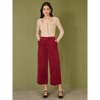 Yumi Yumi Red Corduroy Cropped Wide Leg Trousers With Pockets