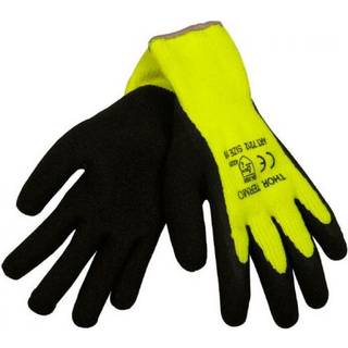 Thor, halvdyppet latexhandske m.thermogrip, sort/gul | Small