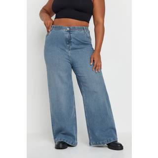 Yours Curve Yours Curve Blue Wide Leg Pull On Puddle Jeans