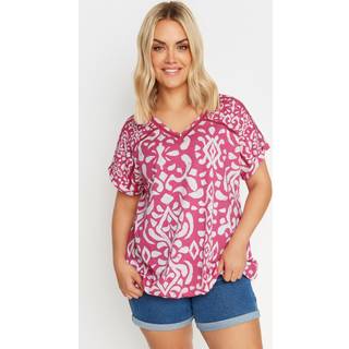 Yours Curve Yours Curve Pink Grown On Sleeve Bubble Hem Crochet 100% Cotton Top