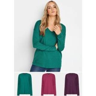Lts Tall 3 Pack Pink & Purple Vneck Long Sleeve Tshirts 18 Lts | Tall Women's Long Sleeve Tops