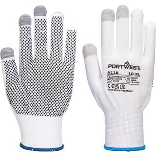 Portwest A118 Grip 13 PVC dotted Touchscreen handske (Pk12) Hvid/Grå XXL