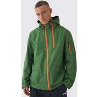 Mens Tall Double Zip Hooded Windbreaker In Khaki