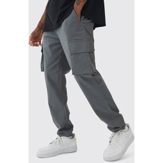 Mens Charcoal Tall Slim Fit Elasticated Waist Cuffed Cargo Trousers