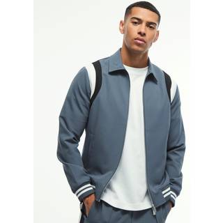 Mens Slate Blue Regular Fit Tailored Collared Varsity Bomber Jacket