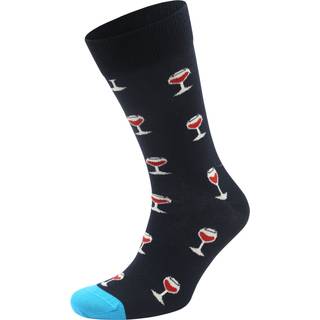 Navy Wine Socks | Fun Black Crew Socks - Navy, White, Dark Red, Light Blue - 36-40