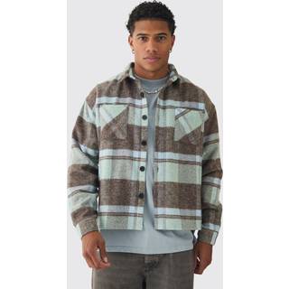 Mens Mint Oversized Heavyweight Brushed Check Overshirt