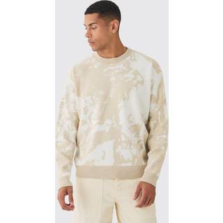 Mens Stone Oversized Boxy Renaissance Graphic Knit Jumper