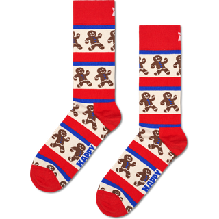 Cozy Gingerbread Stripe Socks | Fun Christmas Novelty Socks - Red, White, Brown, Blue - 36-40