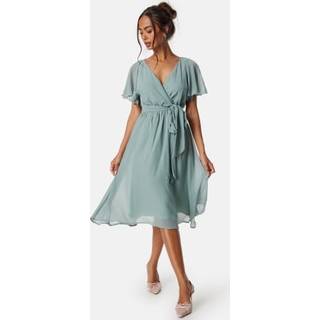 Goddiva Flutter Chiffon Midi Dress Sage Green S (UK10)