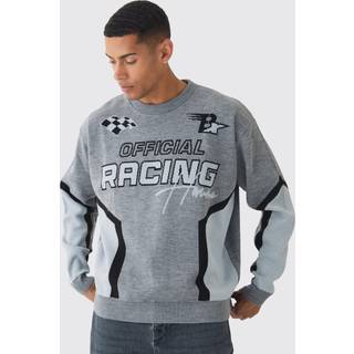 Mens Grey Oversized Boxy Moto Racing Knitted Jumper