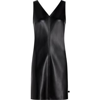 Faux Leather Sleeveless Dress - Black - L