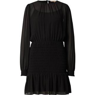 MK Smocked Georgette Long Sleeve Dress - Black - Michael Kors