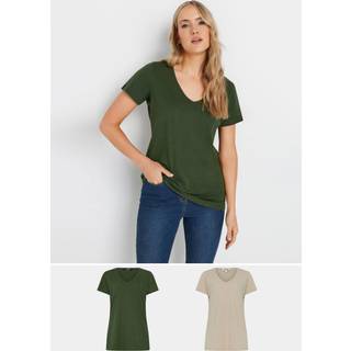 Lts Tall 2 Pack Khaki Green & Stone Brown Vneck Tshirts 8 Lts | Tall Women's T-Shirts