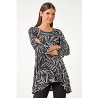 Roman Leaf Print Asymmetric Tunic Stretch Top38