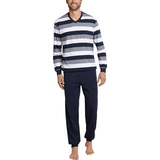 Schiesser Herren Pyjama blau Jersey-Baumwolle Gestreift
